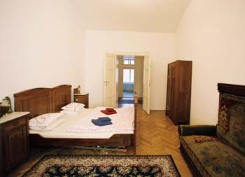 
Master bedroom of the Olivova apartment, an apartment in Prague. Olivova, an apartment offered by Prague Accommodations, is near to Prague’s Wenceslas Square.