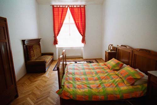 
Master bedroom of the Olivova apartment, an apartment in Prague. Olivova, an apartment offered by Prague Accommodations, is near to Prague’s Wenceslas Square.