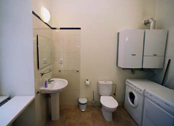 
Bathroom of the Olivova apartment, an apartment in Prague. Olivova, an apartment offered by Prague Accommodations, is near to Prague’s Wenceslas Square.