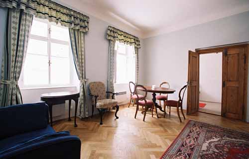 
Living room of Kampa Apartment, an apartment in Prague. Kampa, an apartment offered by Apartments in Prague, is close to Prague’s Charles Bridge and Malostranske Namesti.