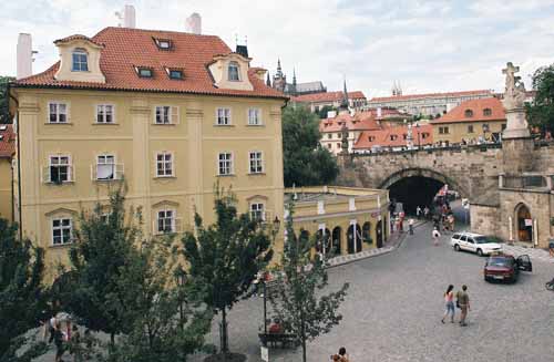 
Living room view towards the Charles Bridge from Kampa Apartment, an apartment in Prague. Kampa, an apartment offered by Apartments in Prague, is close to Prague’s Charles Bridge and Malostranske Namesti.