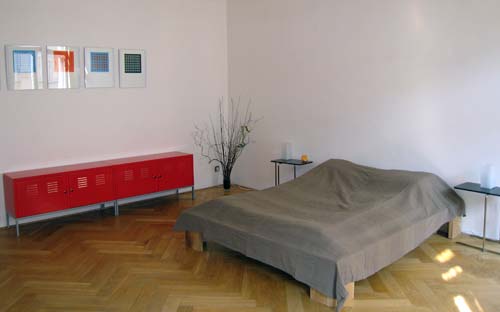 Master bedroom of the Konviktska apartment. Konviktska is apartment accomodation offered by Prague Accommodations and Prague Apartments in Prague’s Old Town