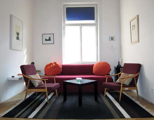 
Living room of the Konviktska apartment. Konviktska is apartment accomodation offered by Prague Accommodations and Prague Apartments or apartments in Prague in  Prague’s Old Town