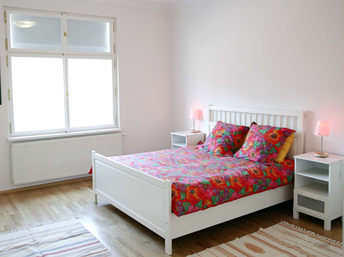 
The Master Bedrom in Obecni Dvur apartment. The short-term apartment accommodation is offered by Prague Accommodations and Apartments in Prague near Prague’s Old Town Square