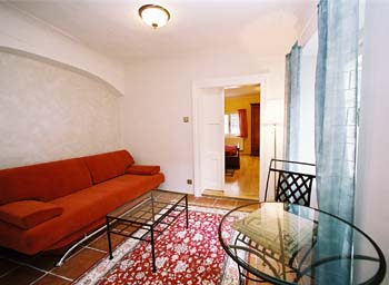 The living room in Prokopska apartment. Prokopska, an apartment offered by Prague Accommodations, is near to Prague’s Lesser Town Square or Malostranske Namesti.