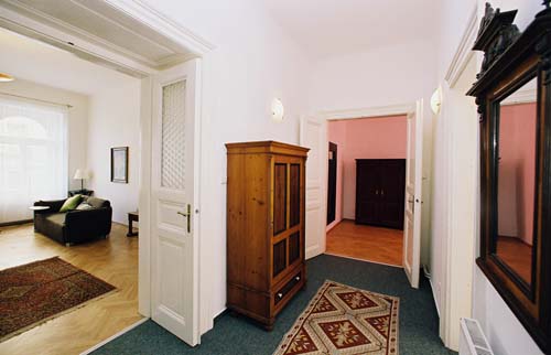 
The entry hall in Spanelska apartment. Spanelska, an apartment offered by Prague Accommodations, is near to Prague’s Wenceslas Square and the main train station.
