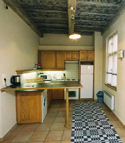 Kitchen of Vlasska 6. Vlasska 6, an apartment offered by Prague Accommodations, is close to Prague Castle and the Lesser Town Square.