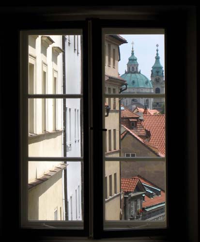 
View out the window of Janska 7 appartament 4 master bedroom. Prague Hotel apartment accommodation is offered here. This apartment Accomodation is close to Prague’s Charles Bridge and Malostranske Namesti being in Mala Strana is from Apartments in Prague