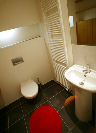 
Small toilet in Janska 7, appartament 5.  Prague Hotel apartment accommodation offered  by accommodations in Prague and apartments in Prague. This short-term apartment rental Accomodation is close to Prague’s Charles Bridge and Malostranske Namesti is in Mala Strana