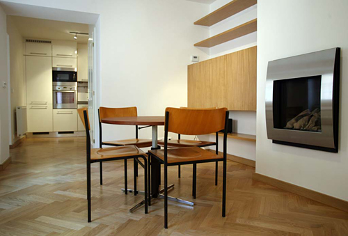 
Dining room and living room in appartament 6 in Janska 7. Prague Hotel apartment accommodation offered  by accommodations in Prague. This short-term apartment rental Accomodation is close to Prague’s Charles Bridge and Malostranske Namesti is in Mala Strana near Nerudova Street and the German Embassy