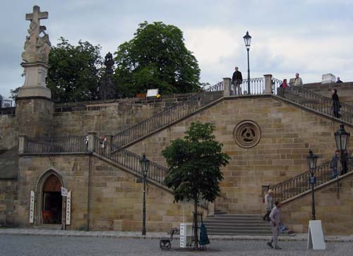 Stairs up to the Charles Bridge, easily reached  from Kampa apartment. Accommodation in Prague offered by Prague Accommodations, apartments in Prague.