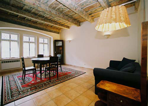Living room of Vlasska 6. Vlasska 6, an apartment offered by Prague Accommodations, is close to Prague Castle and the Lesser Town Square.